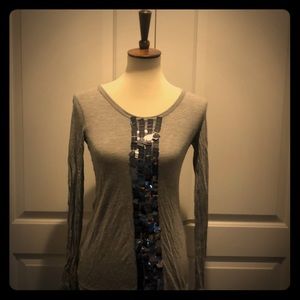 Vera Wang grey long sleeve with dark grey sequins